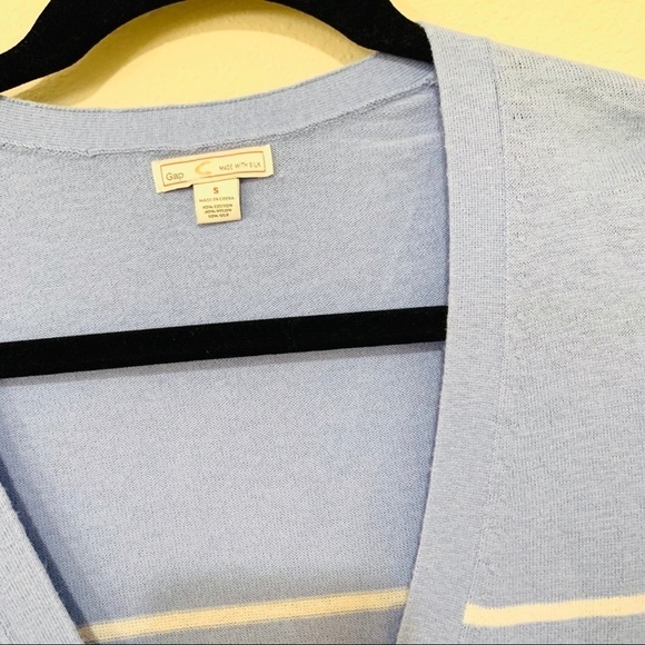 GAP Silk blue stripe nautica academy long cardigan preppy luxury womens S pocket - Picture 4 of 10